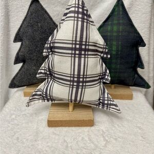 Three Plaid and Gray Holiday Tree Decor Set